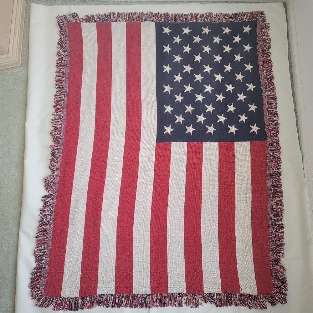 Classics Simply Country Cotton U.S. Flag Patriotic Afghan Throw Blanket 48x36 - Picture 2 of 9